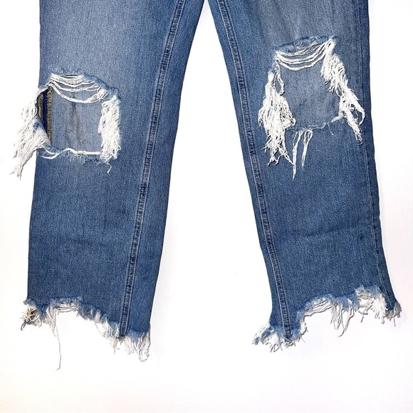 Free People We The Free Maggie Button Closure Distressed Straight Leg Jeans - Picture 5 of 7